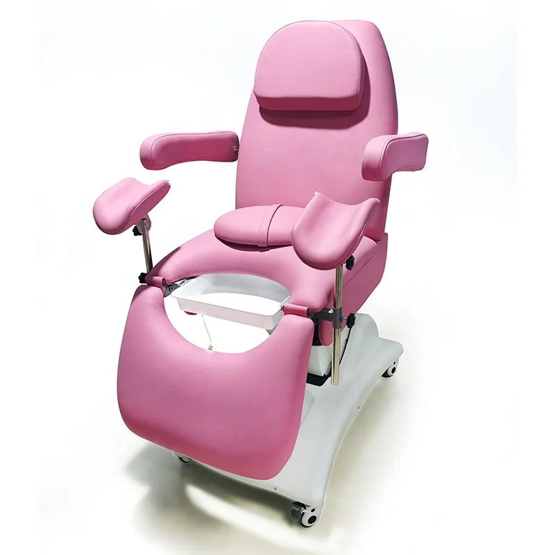 

Clinic Electric Gynecological Examination Chair Pink Color Gynecological beds 3 Motors With Wheels Gynecological Exam Bed