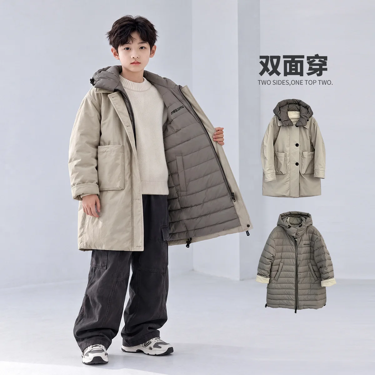 OLEKID Winter Children Reversible Parka 4-14Y Teens Boys Thicken Warm Mid-length Jackets Hooded Plush Junior Boys Outerwear Coat