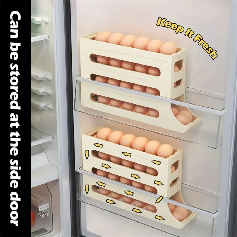 Refrigerator Egg Storage Box, Automatic ABS Egg Rolling Rack, Large Capacity Refrigerator Egg Holder Storage Box, 1Pcs