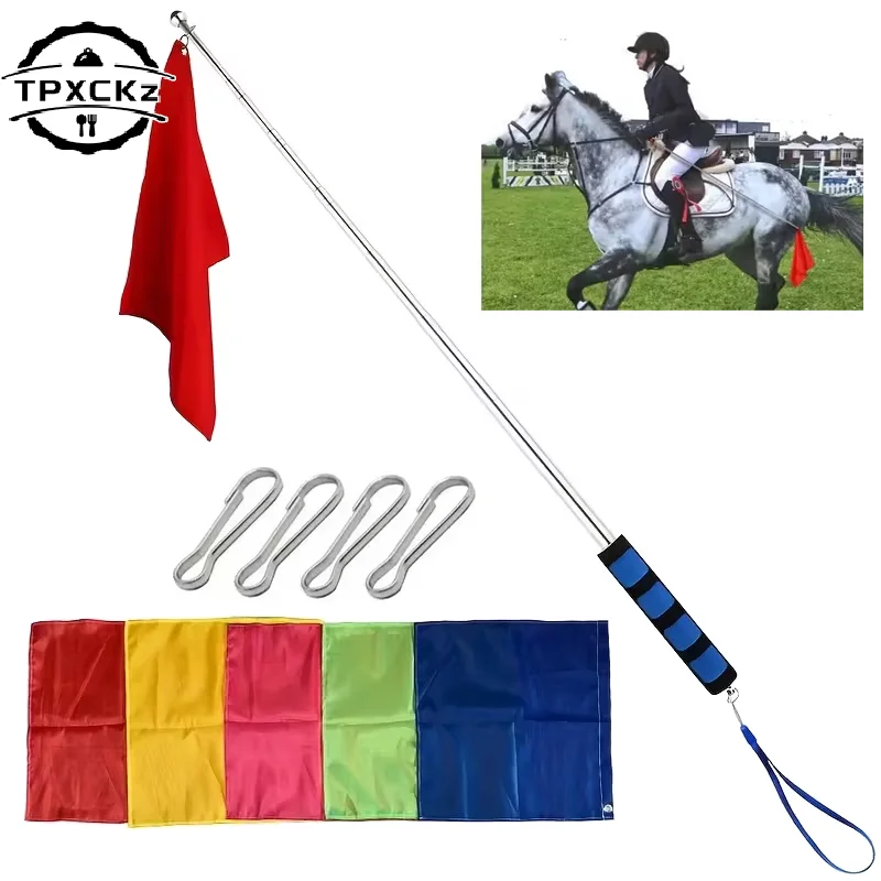 💐 Horse Training Flags With Telescopic Flagpole Tour Guide Flagpole Set Portable Horseback Riding Gear Vibrant Colors