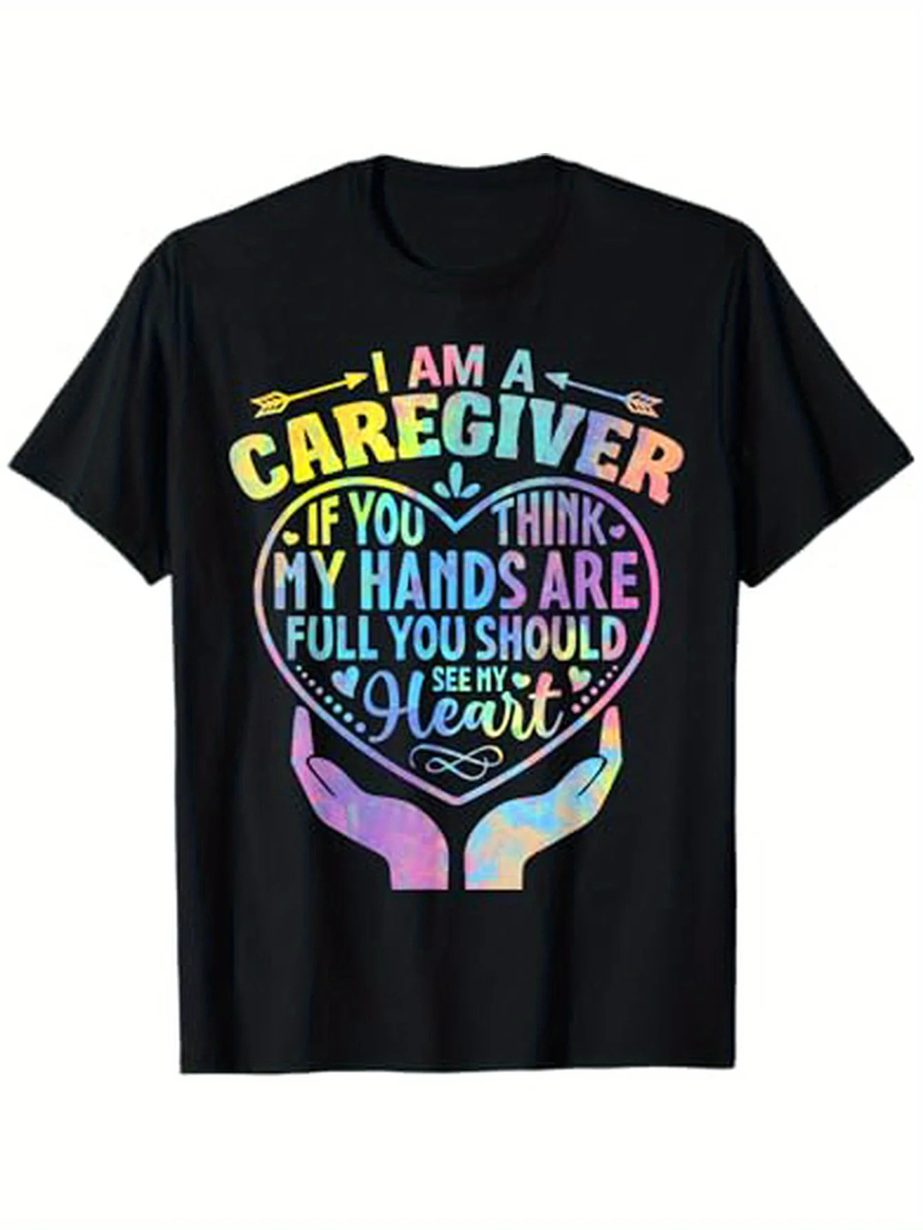 

Мужская футболка с рисунком «I'm a Caregiver If You for THINK My Hands Are Full», повседневная черная футболка с коротким рукавом и дизайном в форме сердца