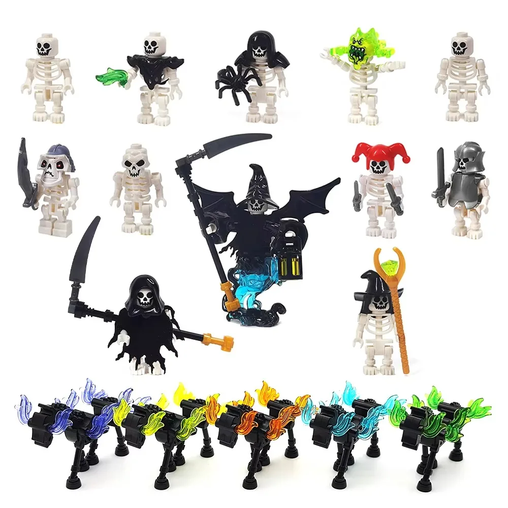 Halloween-Themen MOC Baustein-Modell: Furchteinflößende Skelett-Soldatenlegion, Todesklinge, Flammen-Skelett-Pferd, Geisterpferd – Detail 4