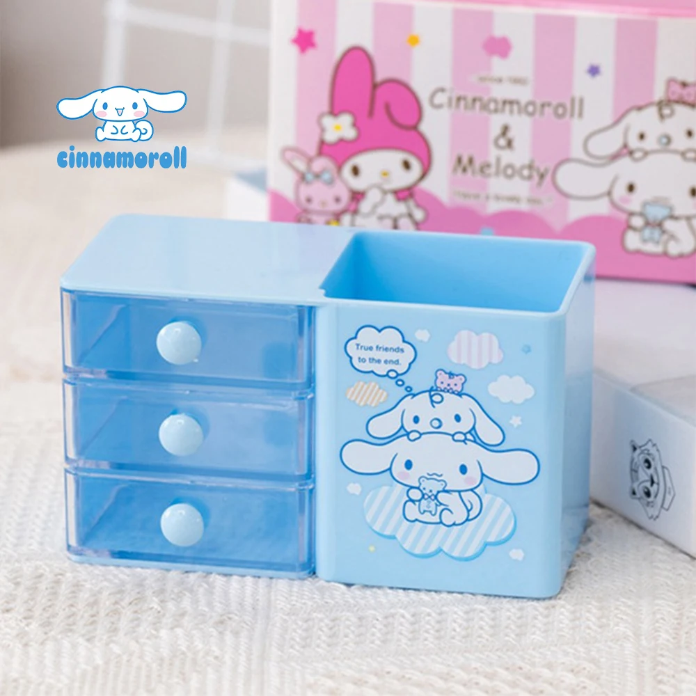 Sanrio Cinnamoroll Pen Holder Storage Box Kawaii Kuromi Hello Kitty Melody Girl Cartoon Large Capacity Desktop Stationery Toys