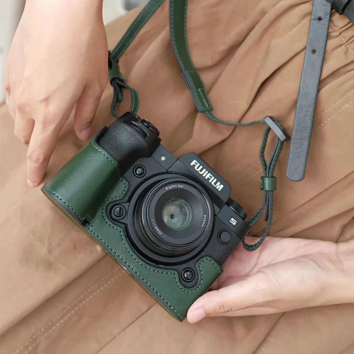 خمر حقيبة كاميرا جلدية حقيقية حقيقية حماية غطاء قاعدة حزام حزام ل فوجي فوجي فيلم XH2 XH2S X-H2 X-H2S