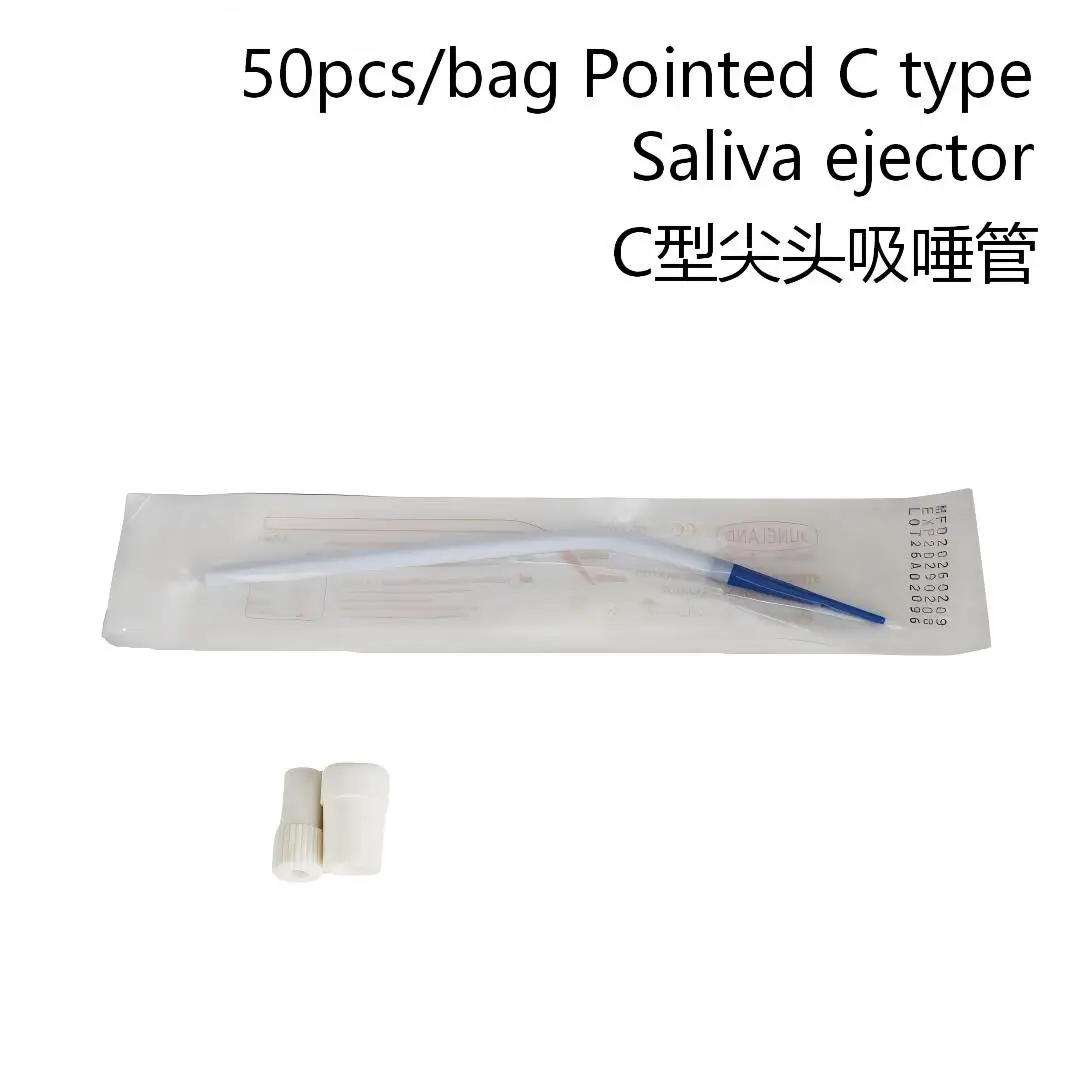 

DENHRRS Store 50Pcs/Bag Pointed C Type Suction Tube Disposable Dental Saliva Ejector Suction Tips with Adapters for Surgical Use