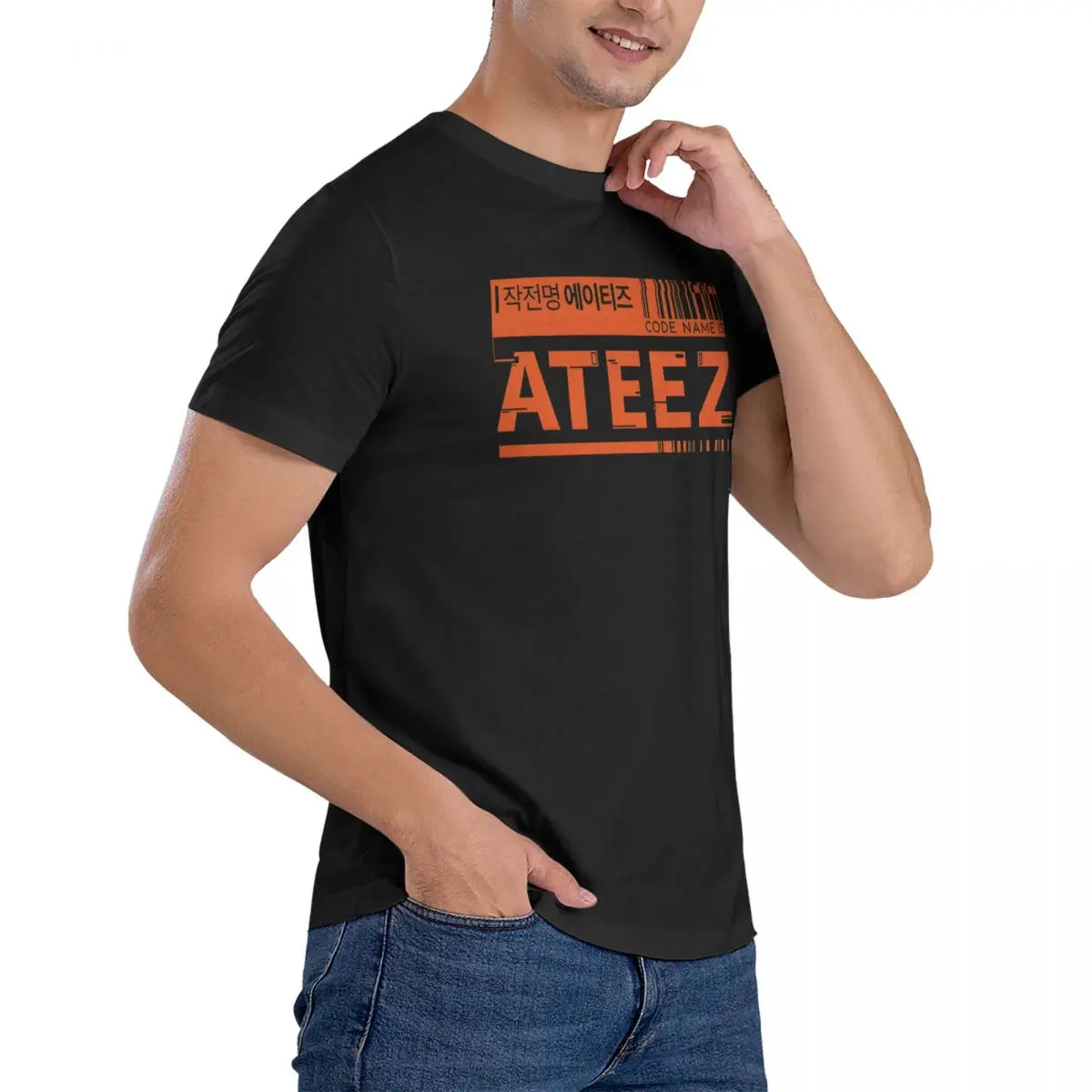 Orange CODE Men T Shirts Ateez Novelty Tees Short Sleeve Crew Neck T-Shirts Pure Cotton Classic Clothes