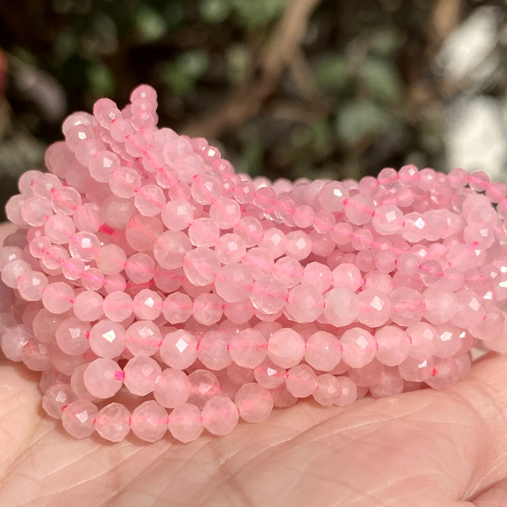 Natural Faceted Rose Quartzs Gemstone Stone Round Loose Spacer Beads For Jewelry Making Accessories Bracelet Handmade 2 3 4mm
