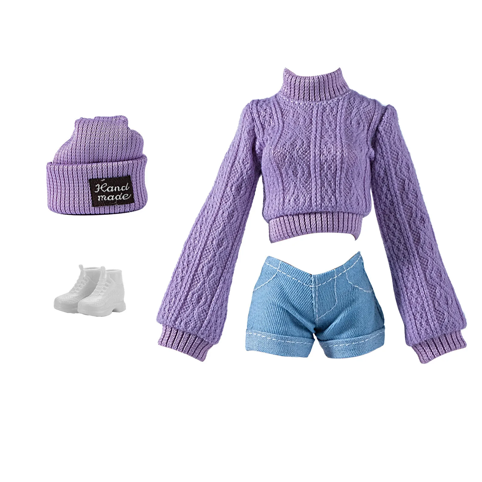 Fashion Doll Wool Coat with Shoes Hat DIY Accessories Doll Knitted Sweaters Pants Mini Winter Clothes for 1/6 BJD 28~30cm Dolls