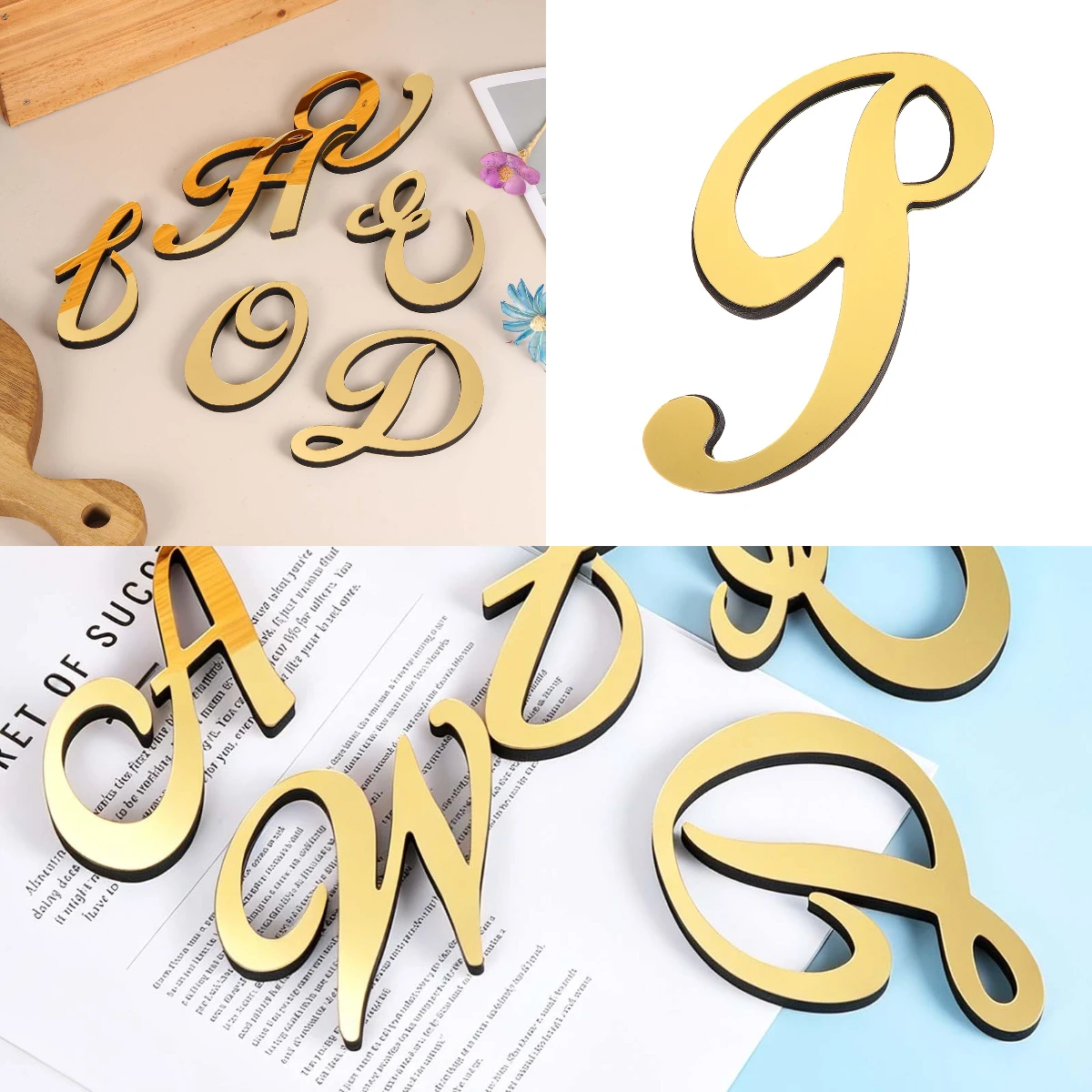 1pc 4 Inch 3D Acrylic Alphabet Mirror Wall Sticker Artistic Italics Letter A-C Self-Adhesive Art Letter Sign for Wall Home DIY