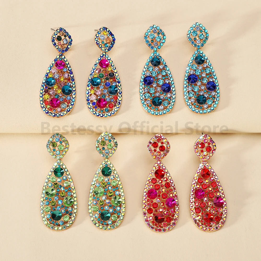 Full Rhinestone Sparkling Teardrop Dangle Earrings for Women