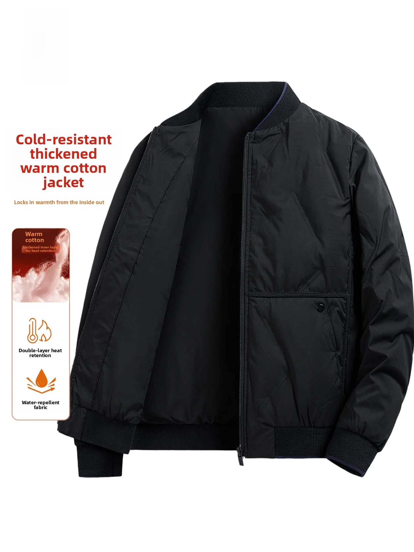 

Nainiu Road Thickened Long Sleeve Baseball Jacket Men's Casual Outerwear Windproof Warm Polyester Fiber Zipper Closure Fashio...