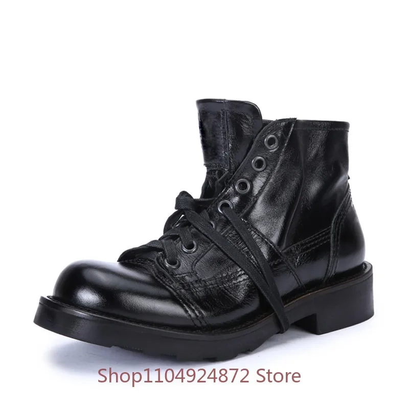 European Handmade Motorcycle Boots Men's Premium Genuine Leather Thick Sole Chelsea Desert Ankle Boots Male Casual Walking