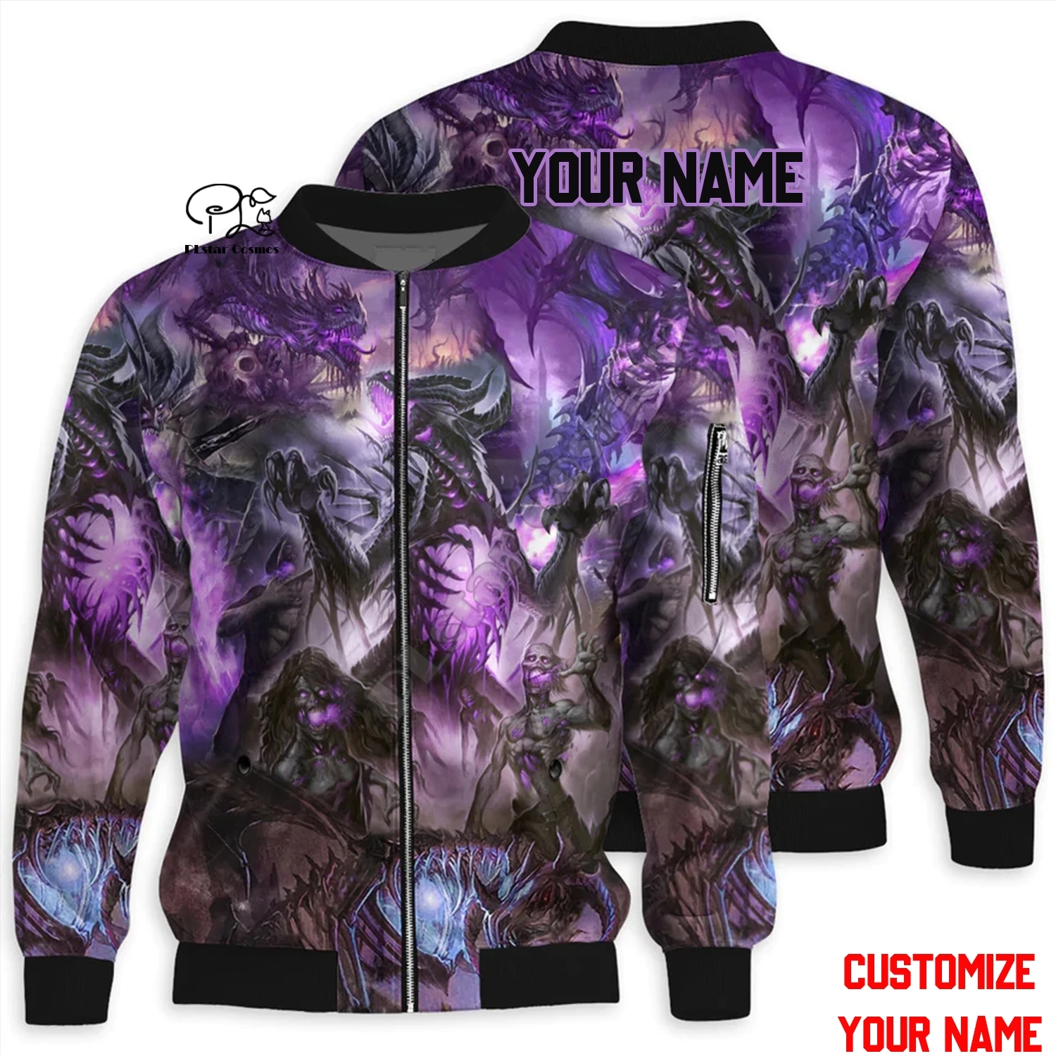 Halloween Series 3D Printed Horror Skull Customized Name Latest Unisex Winter Warm Zippered Flight Jacket Casual W-2