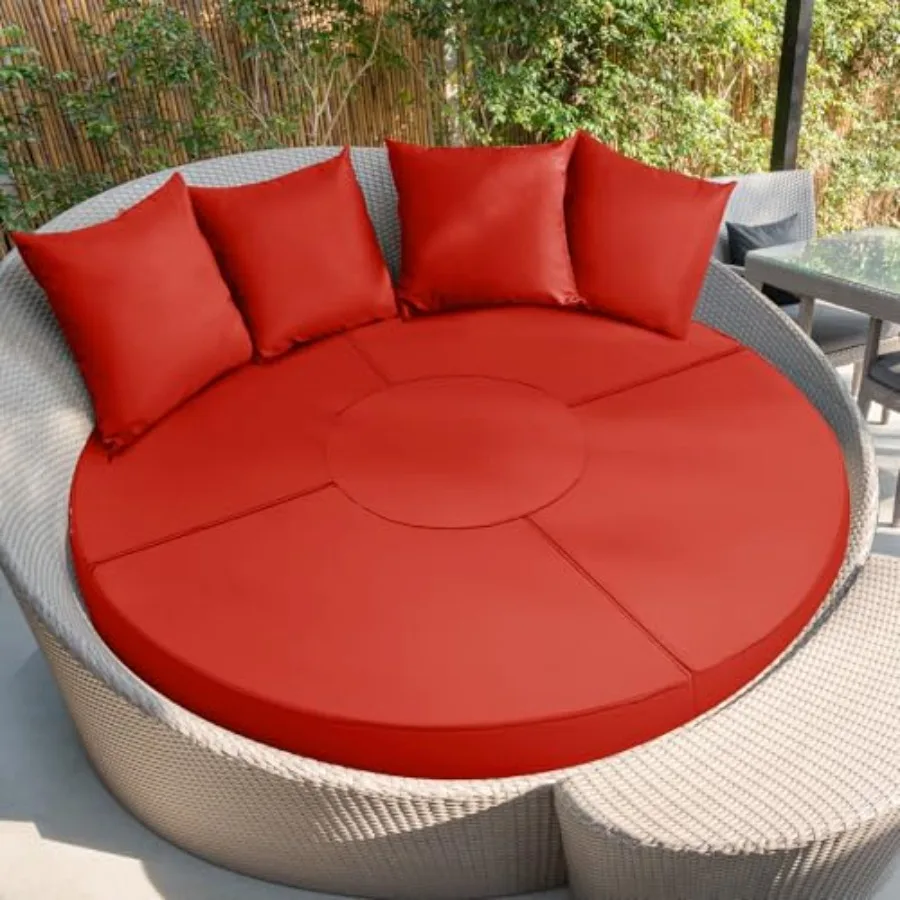 

66" Outdoor Daybed Cushion Cover Round Replacement with 4 Pcs Pillow Covers Waterproof Fade Resistant Sun Bed Outdoor Cushion C