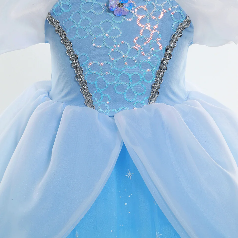Fairy Cinderella Dress Christmas Princess Ball Gown Girls Festival Light Blue Party Frock Toddler Cinderella Cosplay Halloween