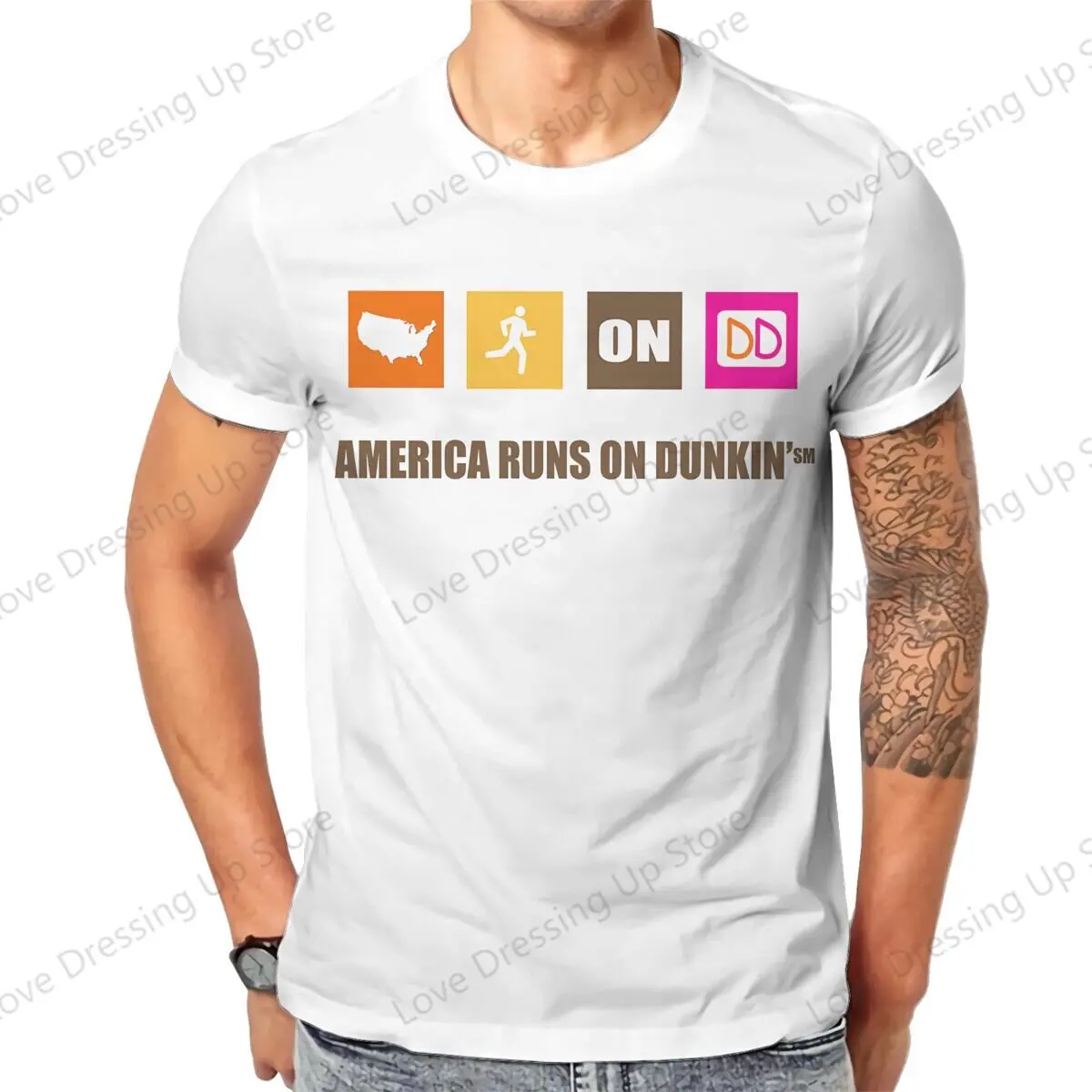 America Runs On Dunkin 100%Pure Cotton men's Tshirt Short Sleeve Street Tshirts Dunkin Deeznuts Funny Tops