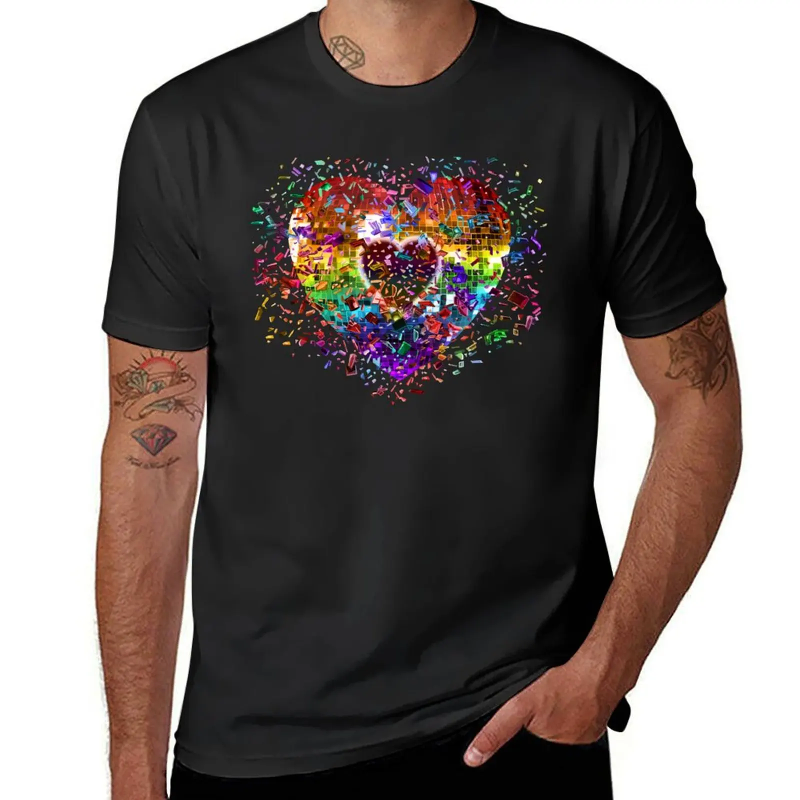 

Shattered Rainbow Disco Ball Heart T-Shirt summer clothes anime Short sleeve tee Men's clothing