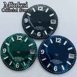 Miuksi 29mm balck blue green watch dial luminous fit NH35 movement fit 3 o'clock crown 3.8 o'clock crown