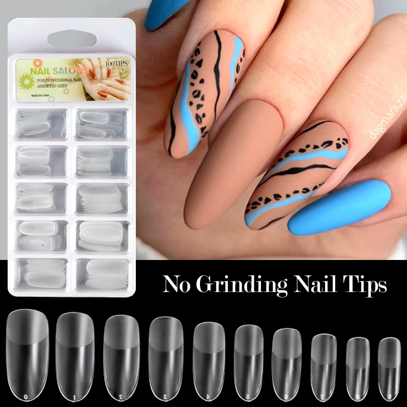 24pc False Nail Tips Matte&Transparent Tips Fake Nail Natural Coffin&Square False Nails Acrylic UV Gel Nail Polish Manicure Tool