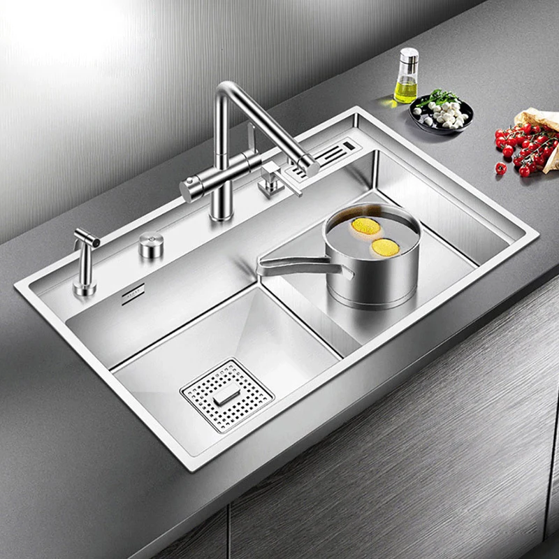 

ASRAS 304 Stainless Steel Kitchen Stepped Sink 4mm Thickness 220mm Depth Large Size Handmade Brushed Sinks