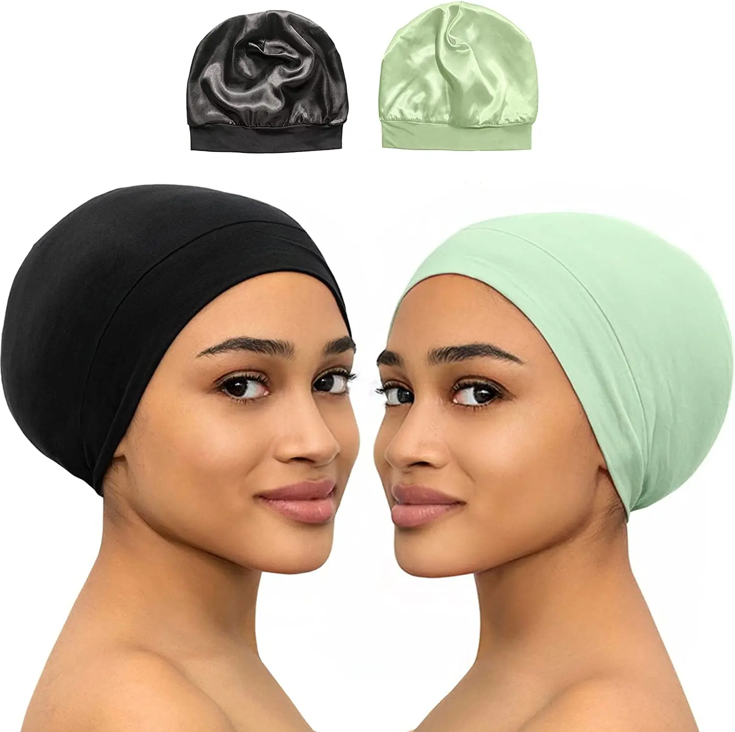 Soft Modal Sleep Beanie with Satin Lining Silky Women\'s Bonnet Sleeping Cap Ladies Curls Hair Wraps Female Turban Hats