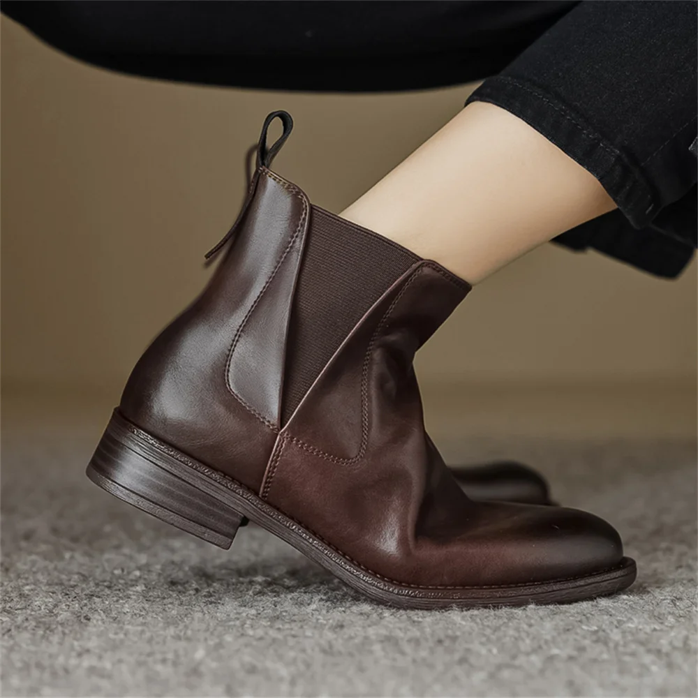 FEDONAS Retro Women Ankle Boots Low Heels Genuine Leather Motorcycle Boots Round Toe Hiking Outdoor Shoes Woman Short Boots