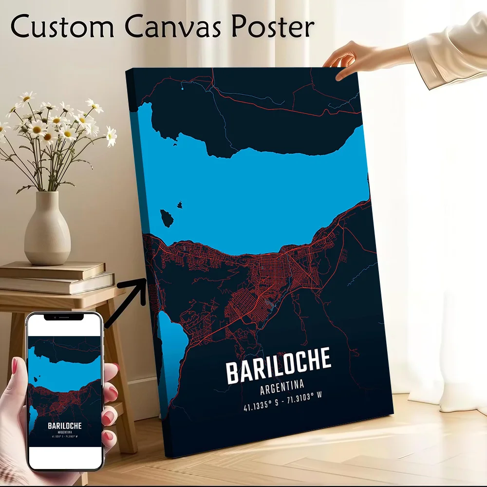 Mapa de la ciudad de Bariloche, póster artístico de pared en lienzo, impresión de fotos personalizada, regalo perfecto para decoración interior de la sala de estar