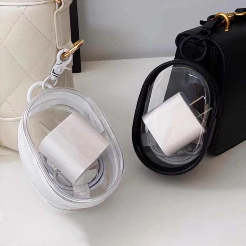 Clear Mini Charger Cable USB Storage Bags Cute Cartoon Earphone Phone Data Line Storage Box Portable Coin Purse Double Zipper
