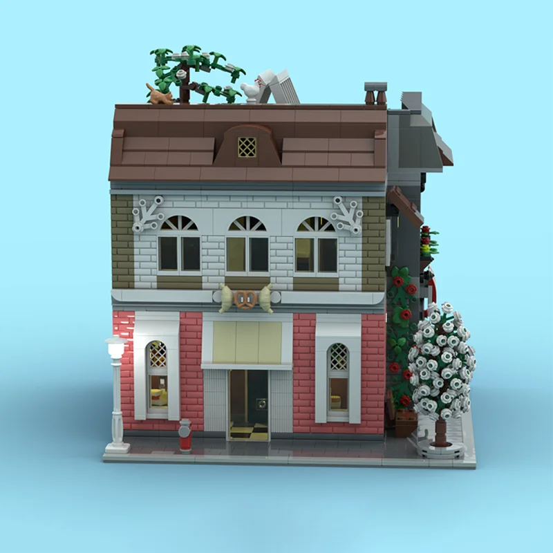 2827PCSMOC Construction boulangerie et kiosque coin modulaire maison rue empilage briques modèle Construction jouets créatifs enfant cadeau bricolage