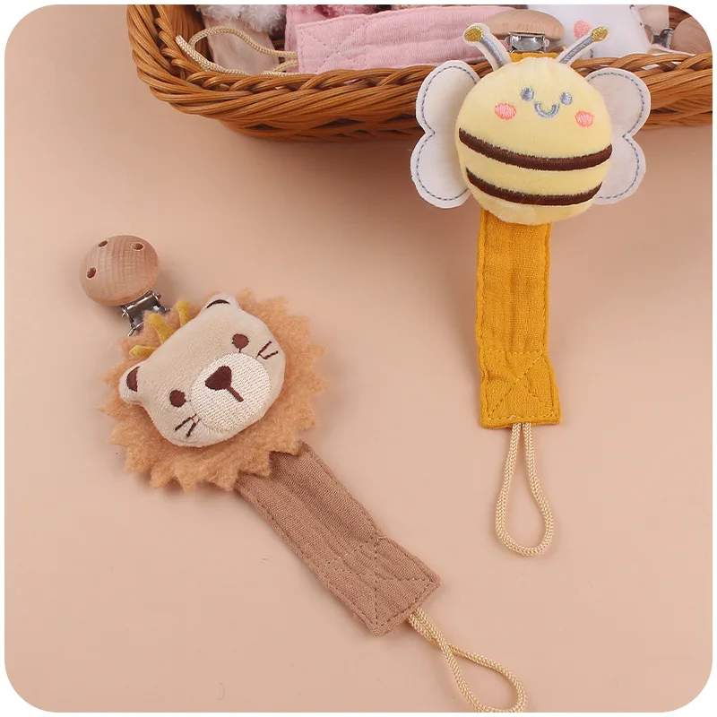 Kinder handgemachte Cartoon Baumwolle Baby Schnuller Kette runde Buche Baby Dummy Halter Clip für die Pflege Beißring Kauen Spielzeug Säuglings