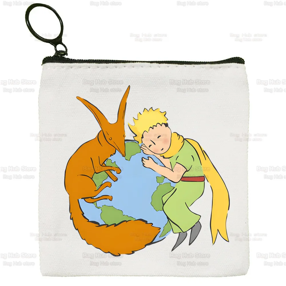 Cartoon Earth Space Little Prince Coin Purse Female Mini Canvas Art Cute Key Case Coin Purse Student Wallet