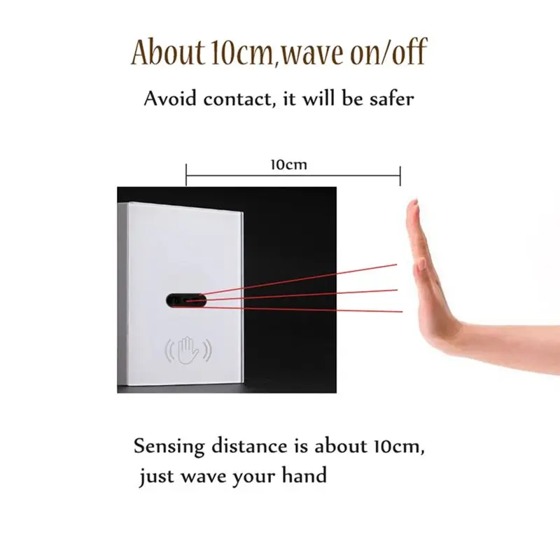 

Wall Smart Light Switch Infrare IR Sensor No Need Touch Glass Screen Panel Electrical Power on Off Lamp EU Plug