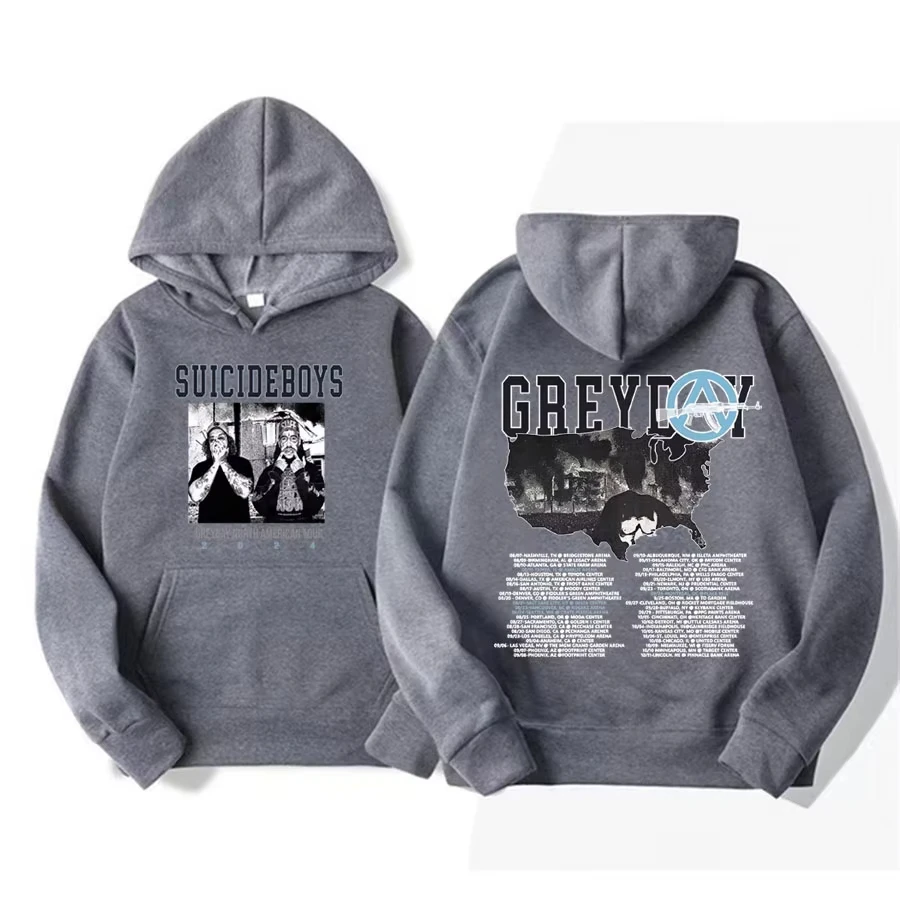 Greyday 2024 SuicideBoys Hip-Hop Vintage Double Sided Graphic Hoodies Sweatshirt Men's Casual Fleece Oversized Hoodie Streetwear