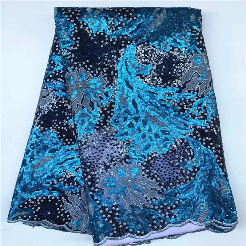 

5 Yard Newest Hot Selling French Lace With Sequins African Tulle Cord Lace Net Embroidered Fabric For Wedding Party PSJF111102