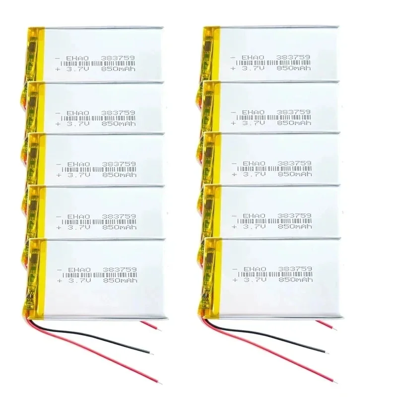 10 x pcs 3.7V 850mAh LiPo Rechargeable Battery 383759   For Mp3 DVD GPS Mobile Phone Driving Recorder Camera Bluetooth Massager