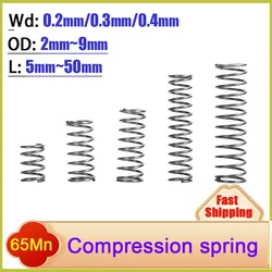 10Pcs 65Mn Micro Small Compression Spring Wire Diameter 0.2mm/0.3mm/0.4mm OD:2mm-9mm Length 5mm~50mm Customizable