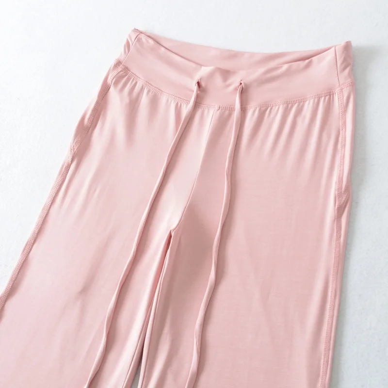 High Waist Modal Bell Bottom Pants Women's Casual Loose Fit Floor Length Slimming Home Sporty Peach Pattern Trousers
