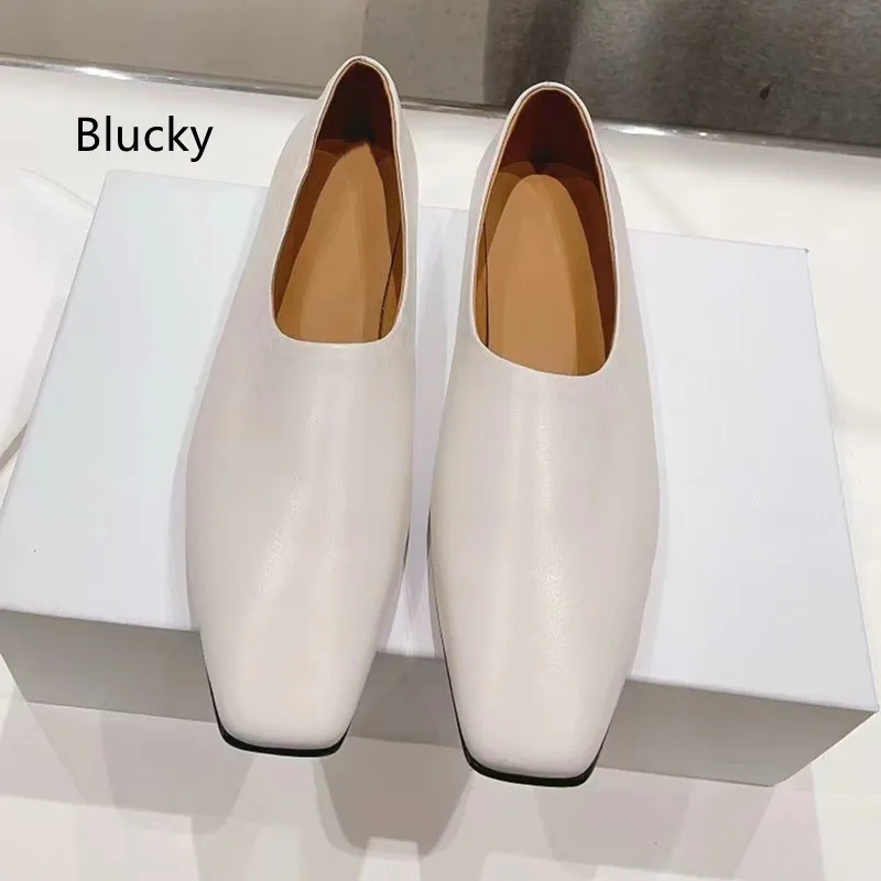 2023 Summer Womens Genuine Leather Slippers Square Toe High Heels Solid Color Slim Fit Fashion Style