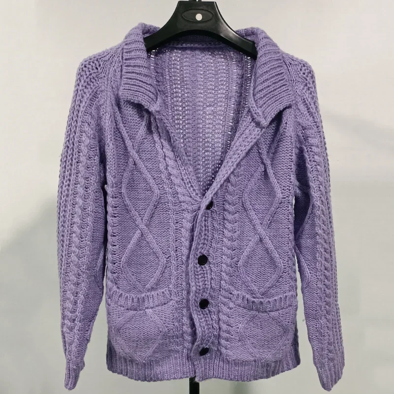 LIBIELIY Autumn And Winter Single-breasted Sweater, European And American Style, Solid Color, Lapel, Long-sleeved Knitted Sweat