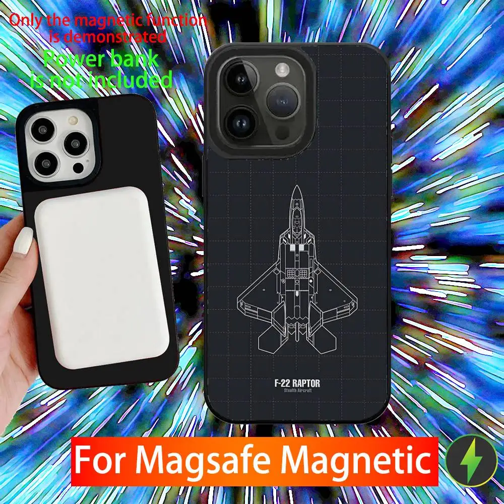Funda de teléfono Fighter Plane F-22 Raptor para iPhone 16,15,14,13,12,11,Pro,Max,Plus,Mini,SE, nueva carga inalámbrica magnética Magsafe