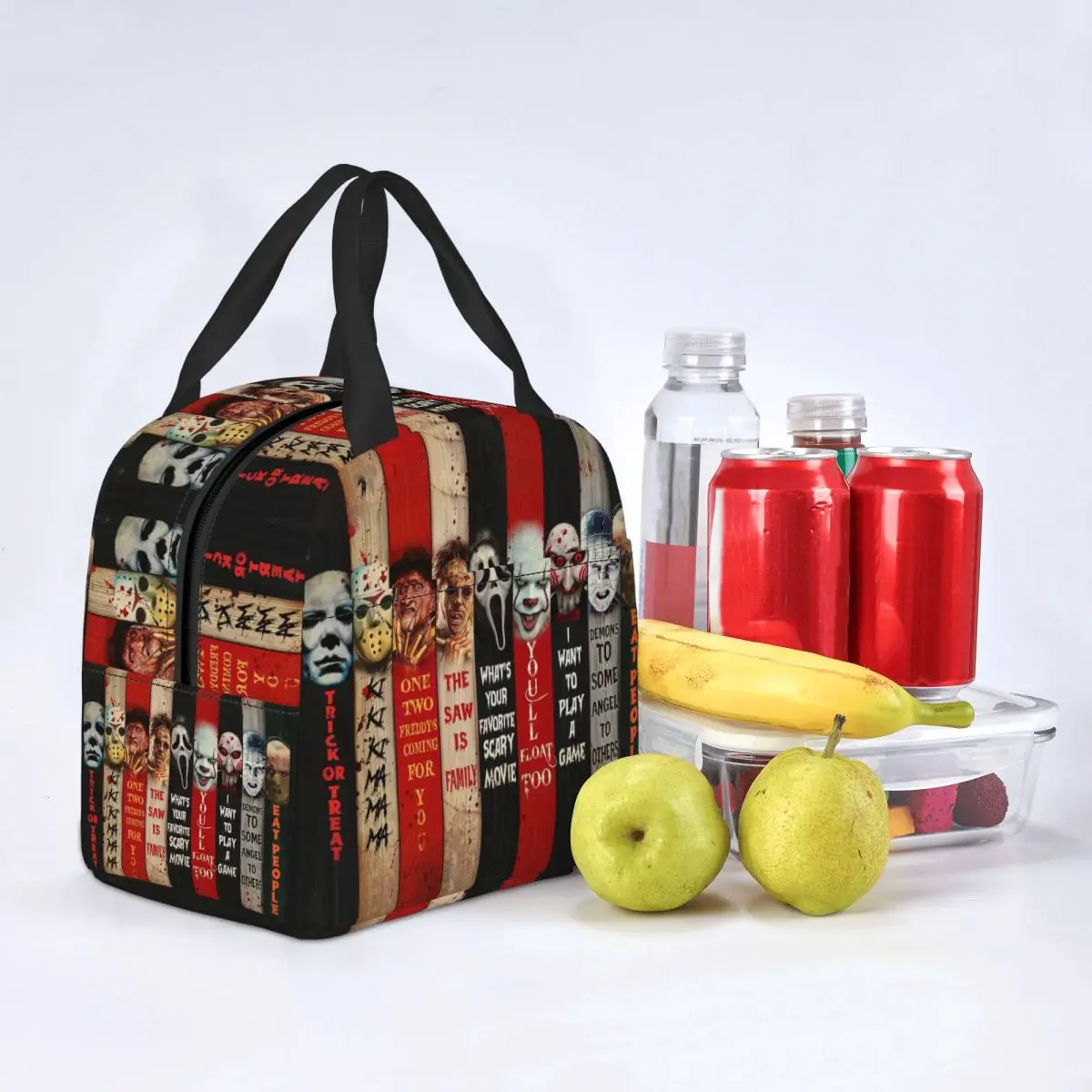 Halloween Horror Movie Character Lunch Bag for Work School Waterproof Thermal Cooler Insulated Lunch Box Women Kids Food Tote