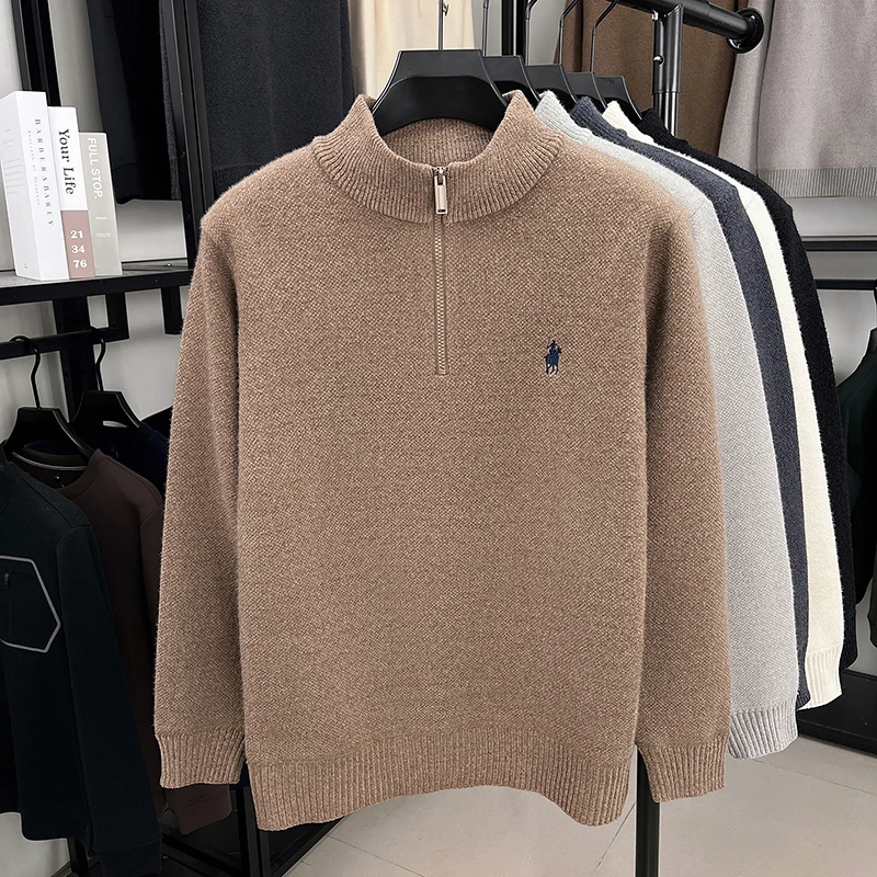 Luxusmarke Herrenpullover Winter Neu Verdickter Warmer Rollkragenpullover Mode Klassischer Paul Pony Bestickter Samt-Strickpullover – Detail 7