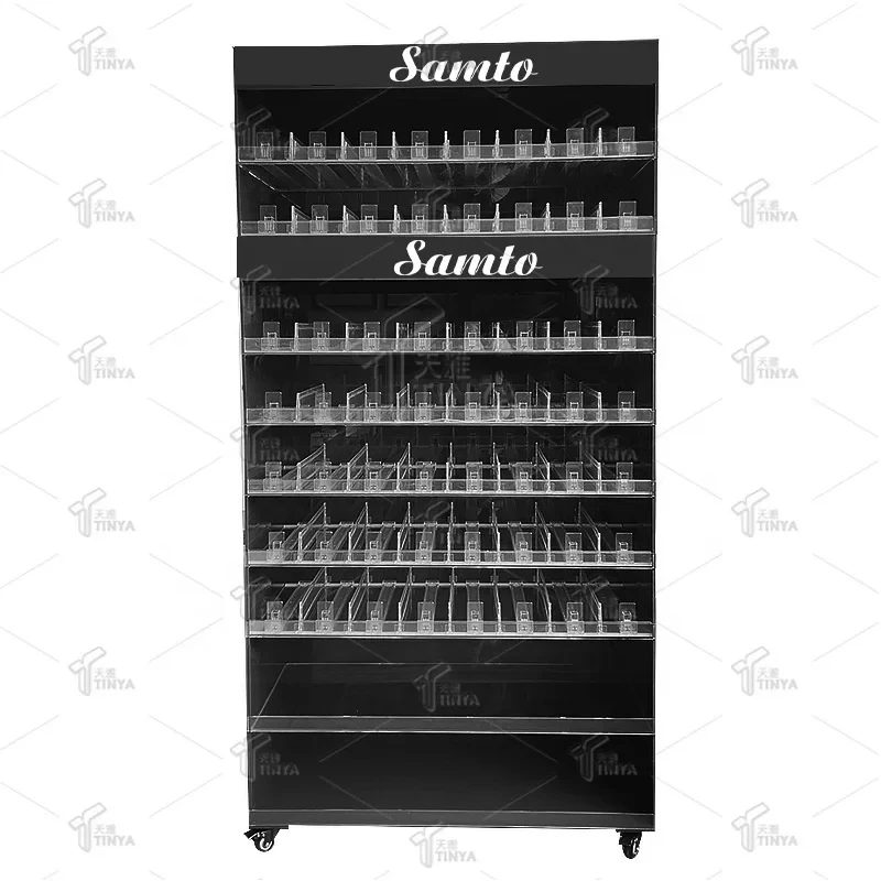 custom.Cigar Product Counter Floor Shelf Pusher System Metal Display Stands Cabinet Rack Shelf With Door Lock