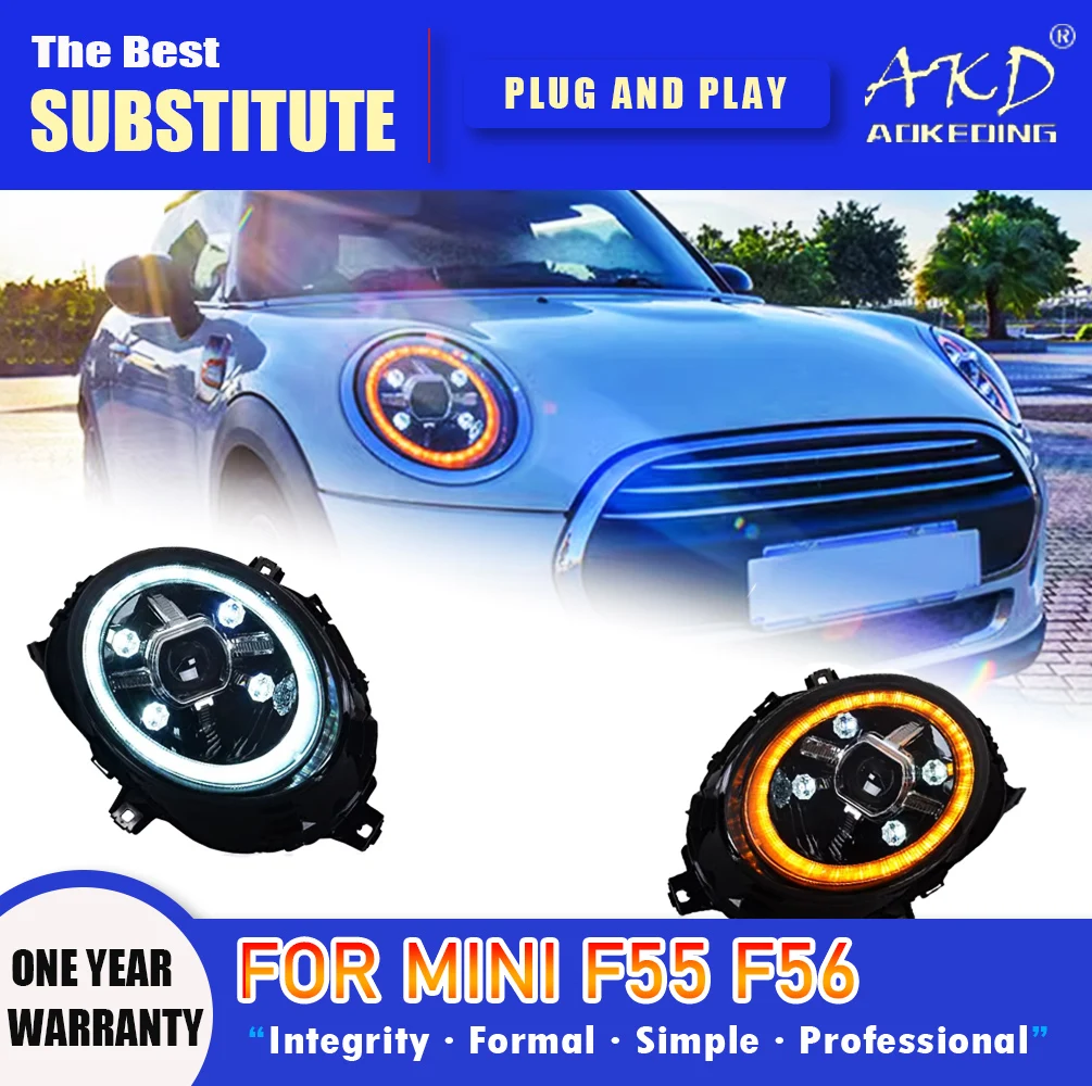 

AKD Head Lamp for MINI F55 LED Headlight 2014-2021 Headlights F56 F54 F57 DRL Turn Signal High Beam Angel Eye Projector Lens