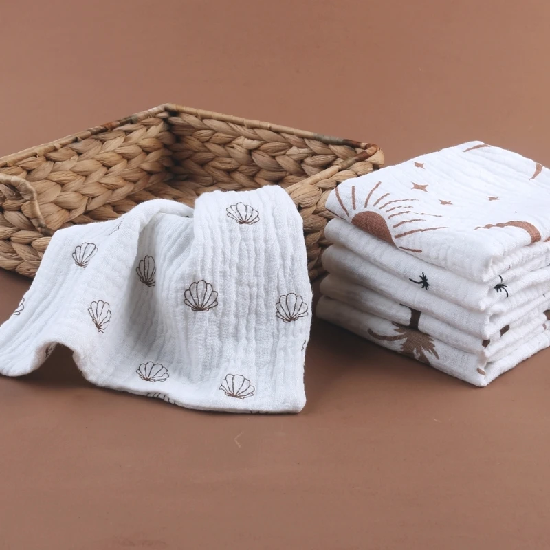 

Infant Wash Cloth Square Cotton Face Towel Baby Muslin-Handkerchief Feeding Bibs Skin Friendly Nursing Burp Cloths 7PCS