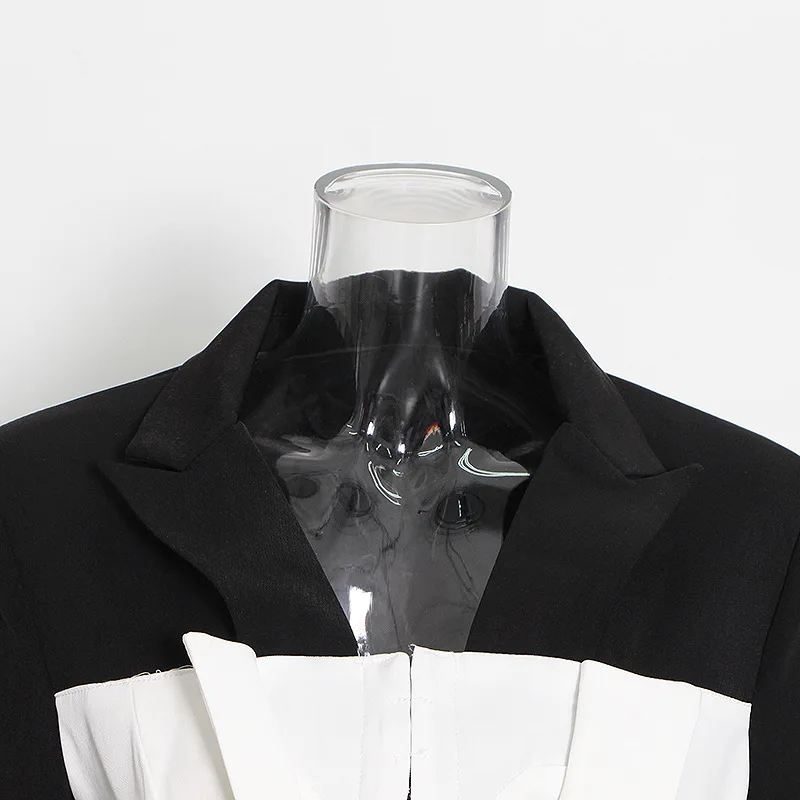 HKSH الخريف جديد المرأة العصرية السترة المرقعة التباين اللون كم طويل زر واحد سستة سليم صالح أنيقة شيك معاطف HK8960