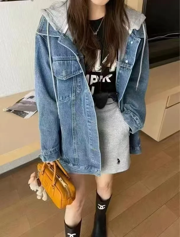 SuperAen – veste en jean avec fermeture éclair et cordon de serrage pour femme, haut rétro ample avec grande poche, nouvelle collection printemps