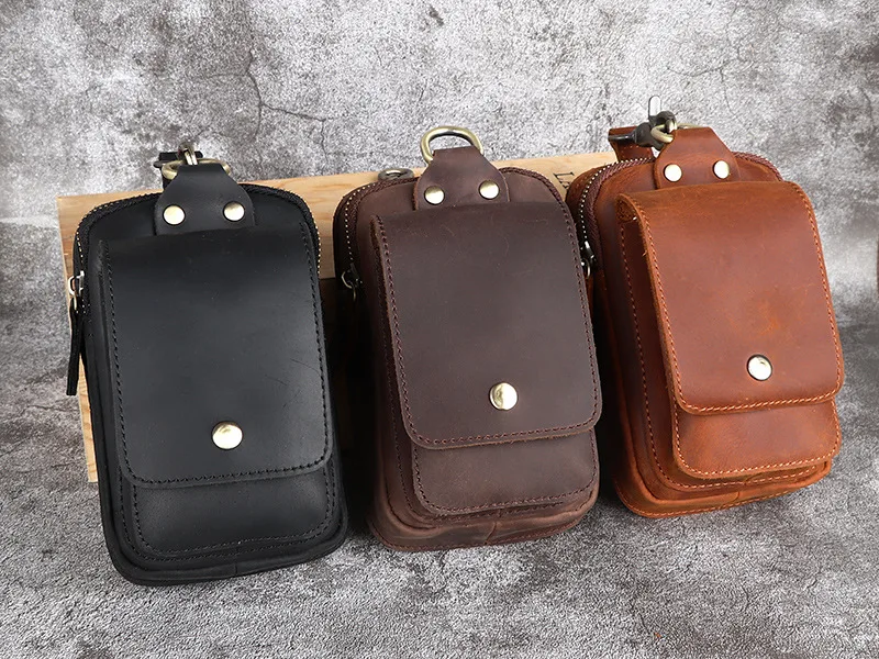 

Crazy horse leather men's waist bag real leather retro casual mobile phone storage top layer cowhide waist hanging bag