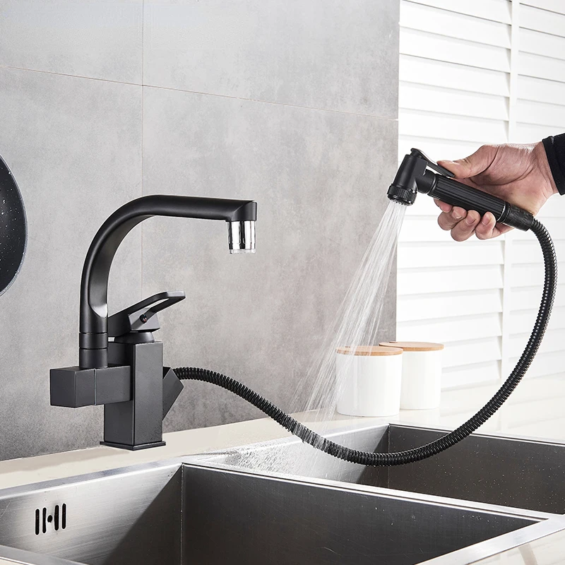 Bathroom Sink Faucet with Pull Out Spraye Basin Mixer Tap for Hot and Cold Water Vessel Sink Faucet with Rotating Spout