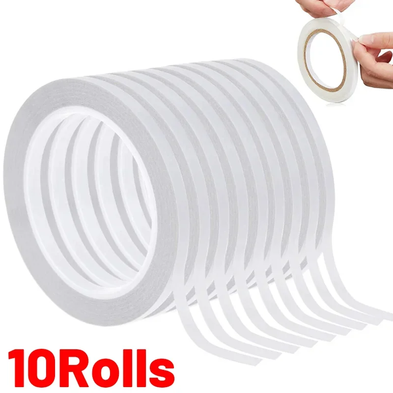 10 Rolls 8M Double Sided Tape Adhesive Strong White Glue Stickers Ultra-thin Home Office Adhesive Tape Sealer School Supplies